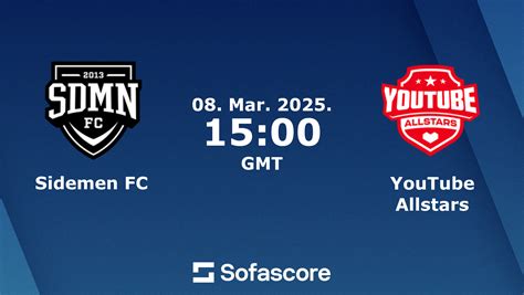 Sidemen FC vs YouTube Allstars live score, H2H and lineups.